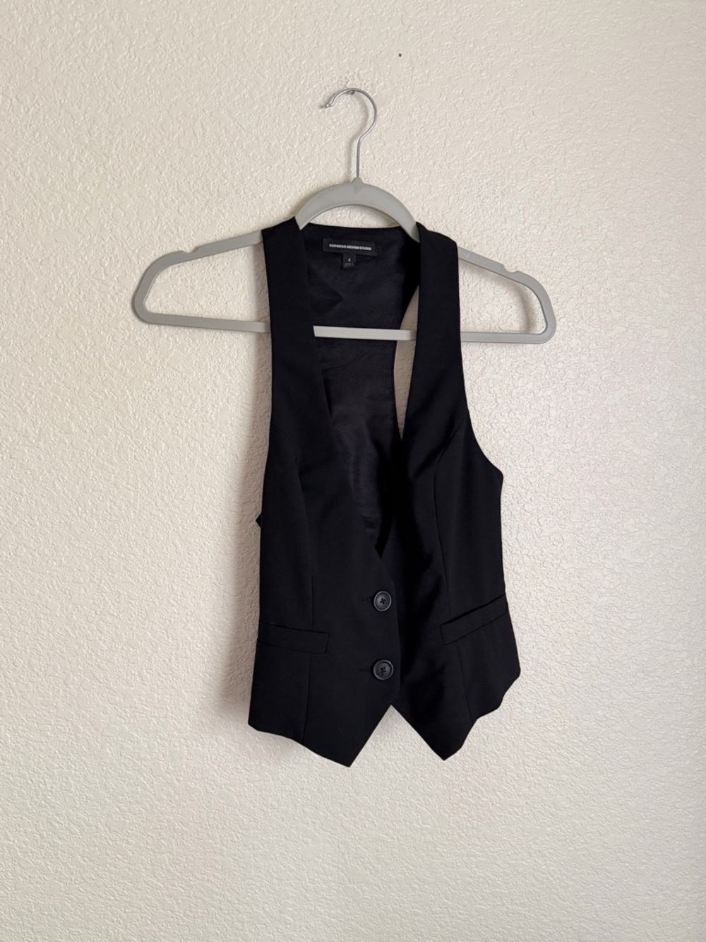 Express Design Studio Women's Black Tuxedo Two Button Vest 4 Black - Picture 3 of 8